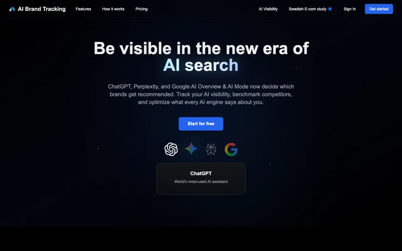 AI Brand Tracking - plattform för att mäta synlighet i ChatGPT, Gemini och Perplexity